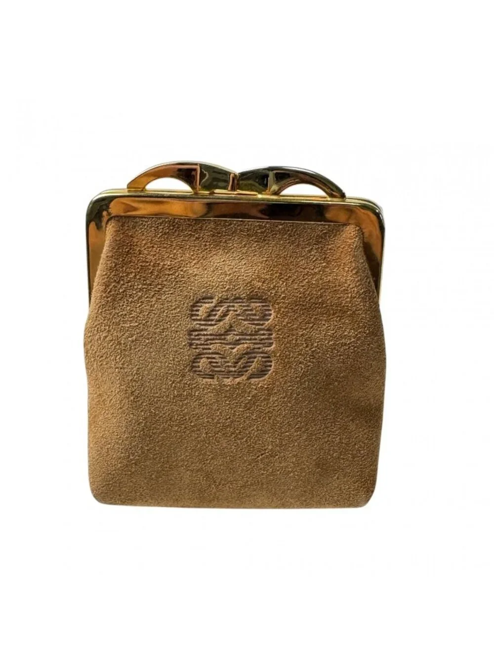 Loewe Anagram Suede Coin Case Kiss Lock Vintage